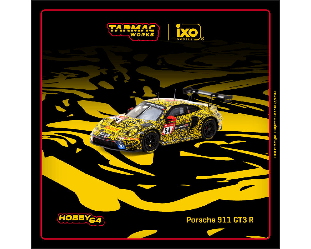 Tarmac Works ixo Models Hobby64 Porsche 911 GT3 R #54 Nürburgring 24h 2023 Yellow