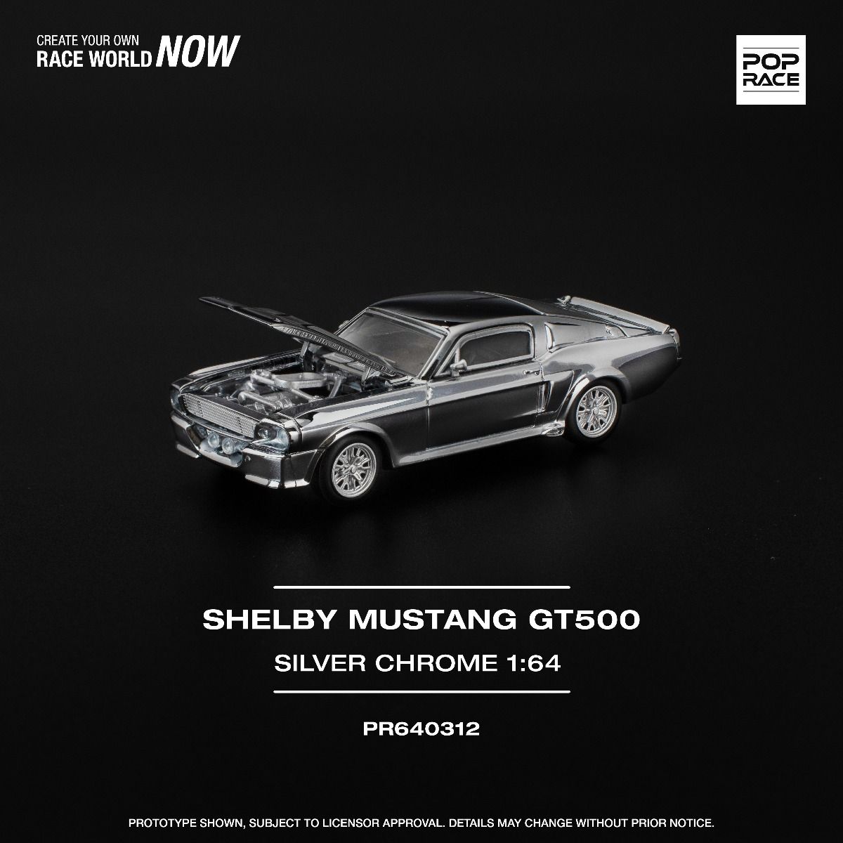 Pop Race 1967 Shelby Ford Mustang GT500 Silver Chrome PR64-312