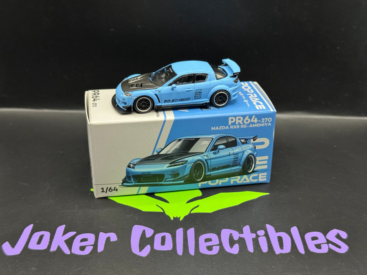 New Open Box Pop Race Mazda RX-8 Re-Amemiya Widebody Matte Light Blue PR64-270