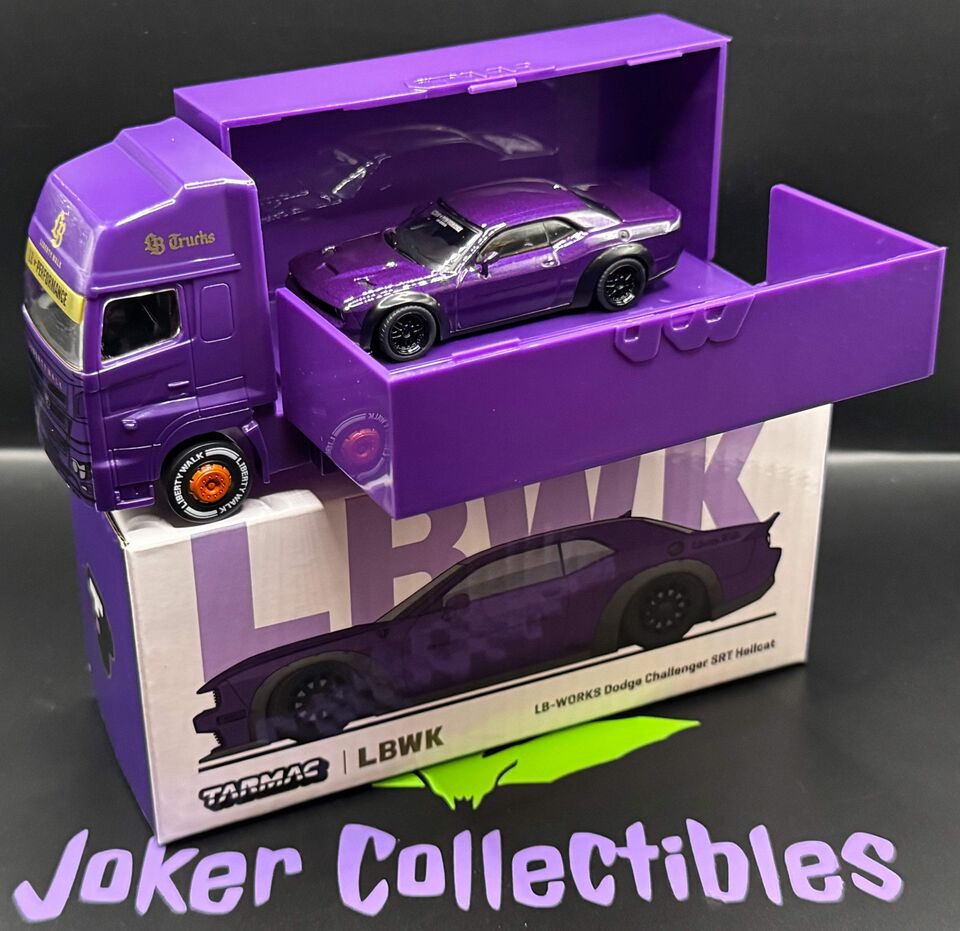 Tarmac Works Global64 LB-WORKS Purple Dodge Challenger SRT Hellcat with Truck *New Open Box*