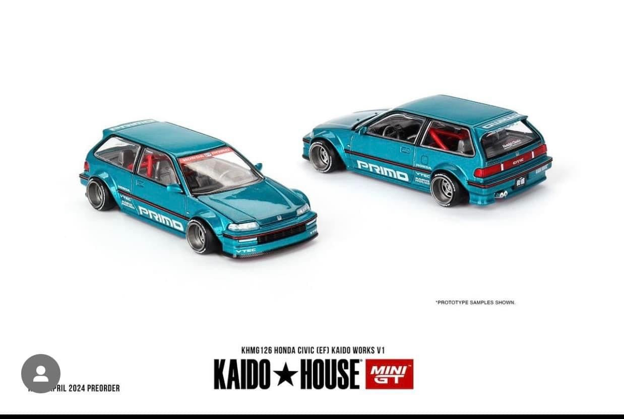 Kaido House x Mini GT 1:64 Honda Civic (EF) Kaido Works V1 Tahitian Green KHMG126 Preorder