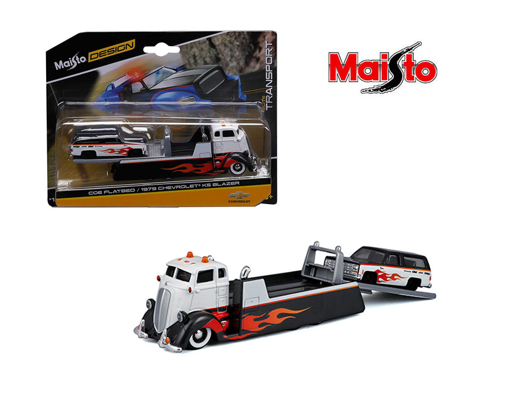 Maisto 1:64 Elite Transport COE Flatbed & 1979 Chevrolet K5 Blazer Custom