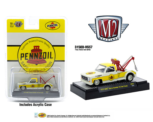 M2 Machines 1975 GMC Sierra Grande 15 Tow Truck Pennzoil Yellow Hobby Exclusive HS57 25-22