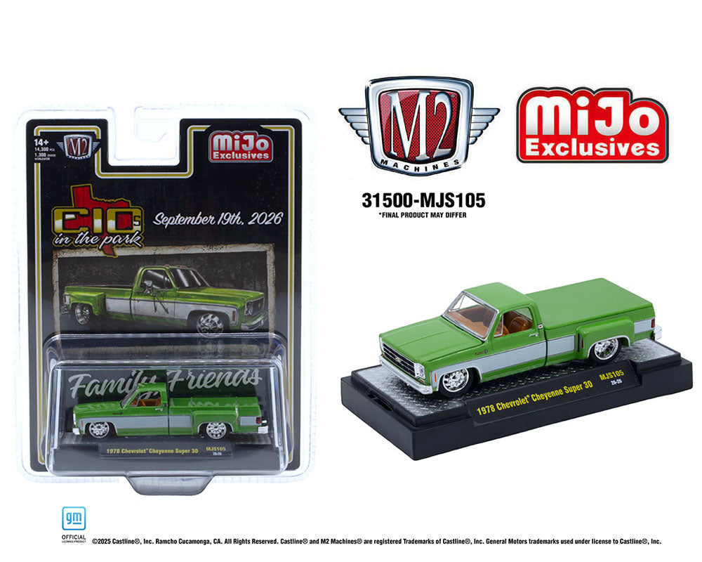 M2 Machines 2026 C10s In The Park 1978 Chevrolet Cheyenne Super 30 Two-Tone Green White MJS105 26-26