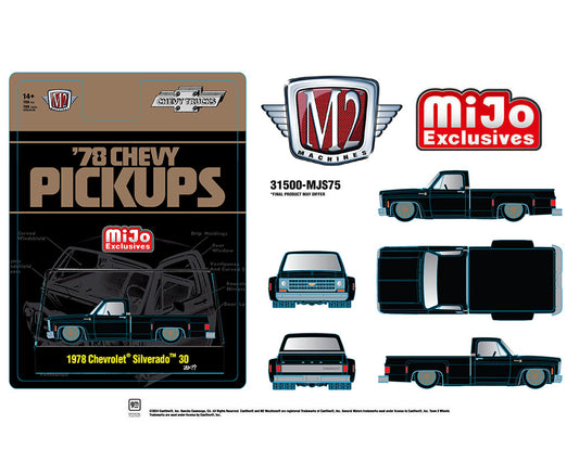 M2 Machines 1:64 1978 Chevrolet Silverado 30 Truck Limited Edition Semi Gloss Black Mijo Exclusives Preorder
