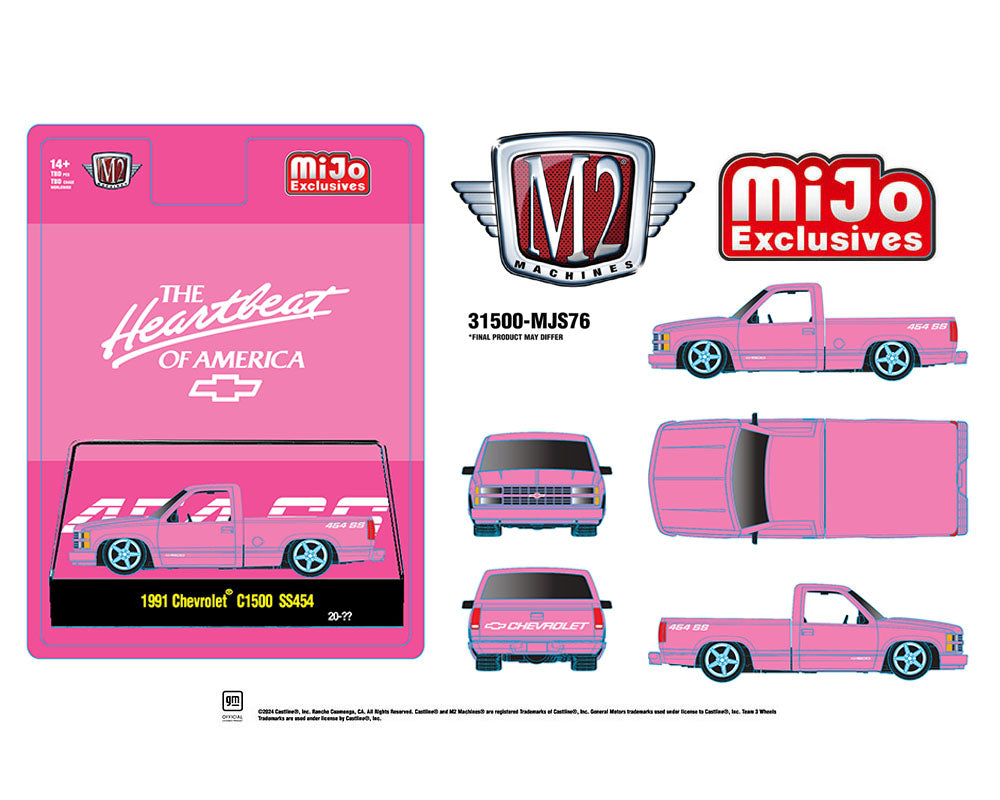 M2 Machines 1:64 1991 Chevrolet C1500 SS 454 Pickup Truck Limited Edition Semi Gloss Pink Mijo Exclusives Preorder