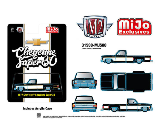 M2 Machines 1977 Chevrolet Cheyenne Super 30 Pickup Truck Black and White Two Tone Preorder