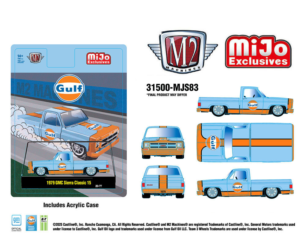 M2 Machines 1979 GMC Sierra Classic 15 Custom GULF Blue MJS83 Preorder