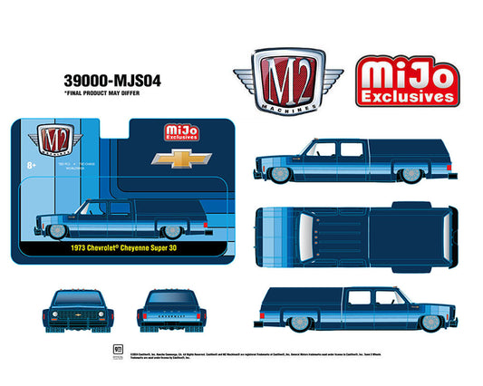 M2 Machines 1973 Chevrolet Cheyenne Super 30 Dually with Camper Shell Blue Preorder