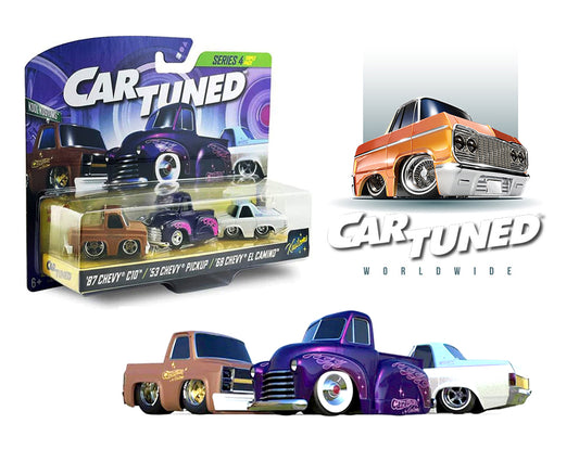 CarTuned 3-Pack Series 4 Kool Kustoms '87 Chevy C10 '53 Chevy Pickup & '68 Chevy El Camino Preorder