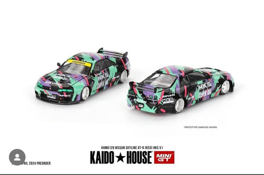 Kaido House x Mini GT 1:64 Nissan Skyline GT-R (R33) HKS V1 Black Green KHMG129 Preorder
