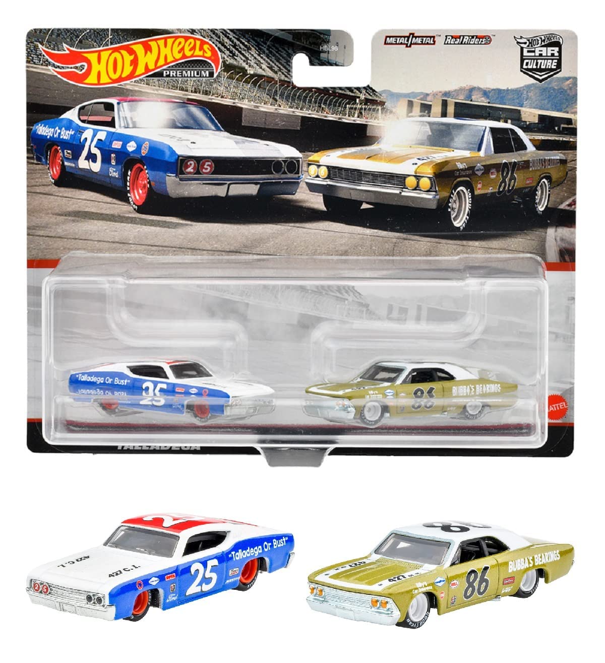 Hot Wheels Premium Car Culture 2 Pack '69 Ford Torino Talladega and '66 Chevelle w/ Protector
