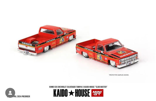Kaido House x Mini GT 1:64 Chevrolet Silverado Tamiya x Kaido House " CLOD BUSTER" Orange KHMG130 Preorder
