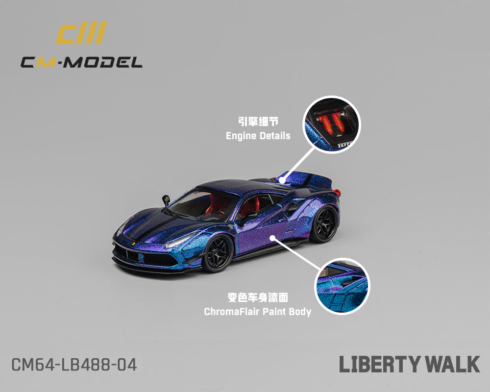 CM Model LBWK Liberty Walk Ferrari 488 Widebody Magic Purple Preorder