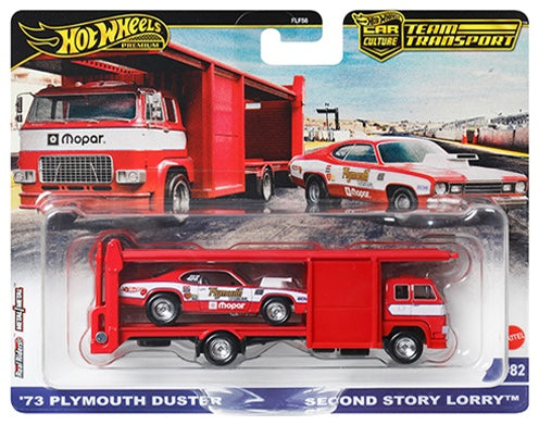Hot Wheels Premium Team Transport '73 Plymouth Duster & Second Story Lorry # 82