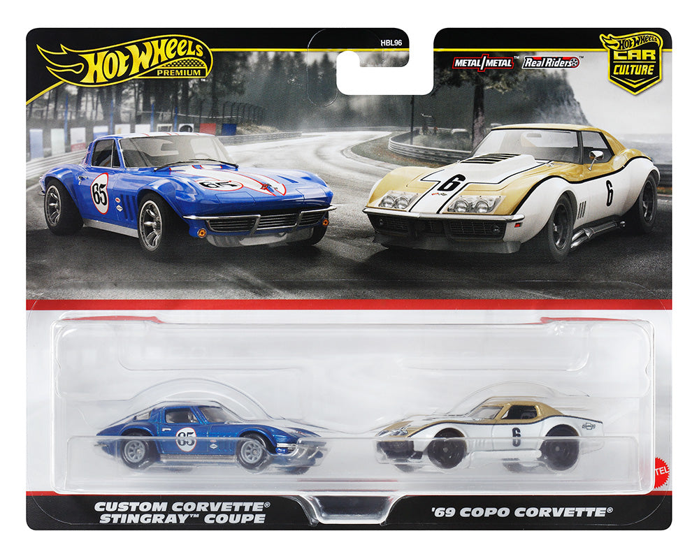 Hot Wheels Premium Car Culture 2 Pack Custom Corvette Stingray Coupe & 69 COPO Corvette