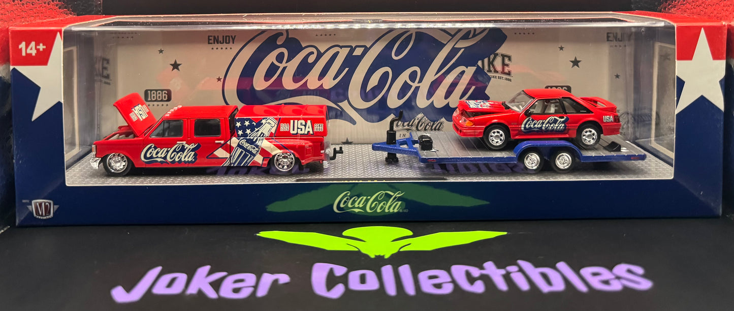M2 Machines Auto-Haulers Coca-Cola 1990 Ford F-350 Dually Truck & 1988 Ford Mustang GT TW49 26-22