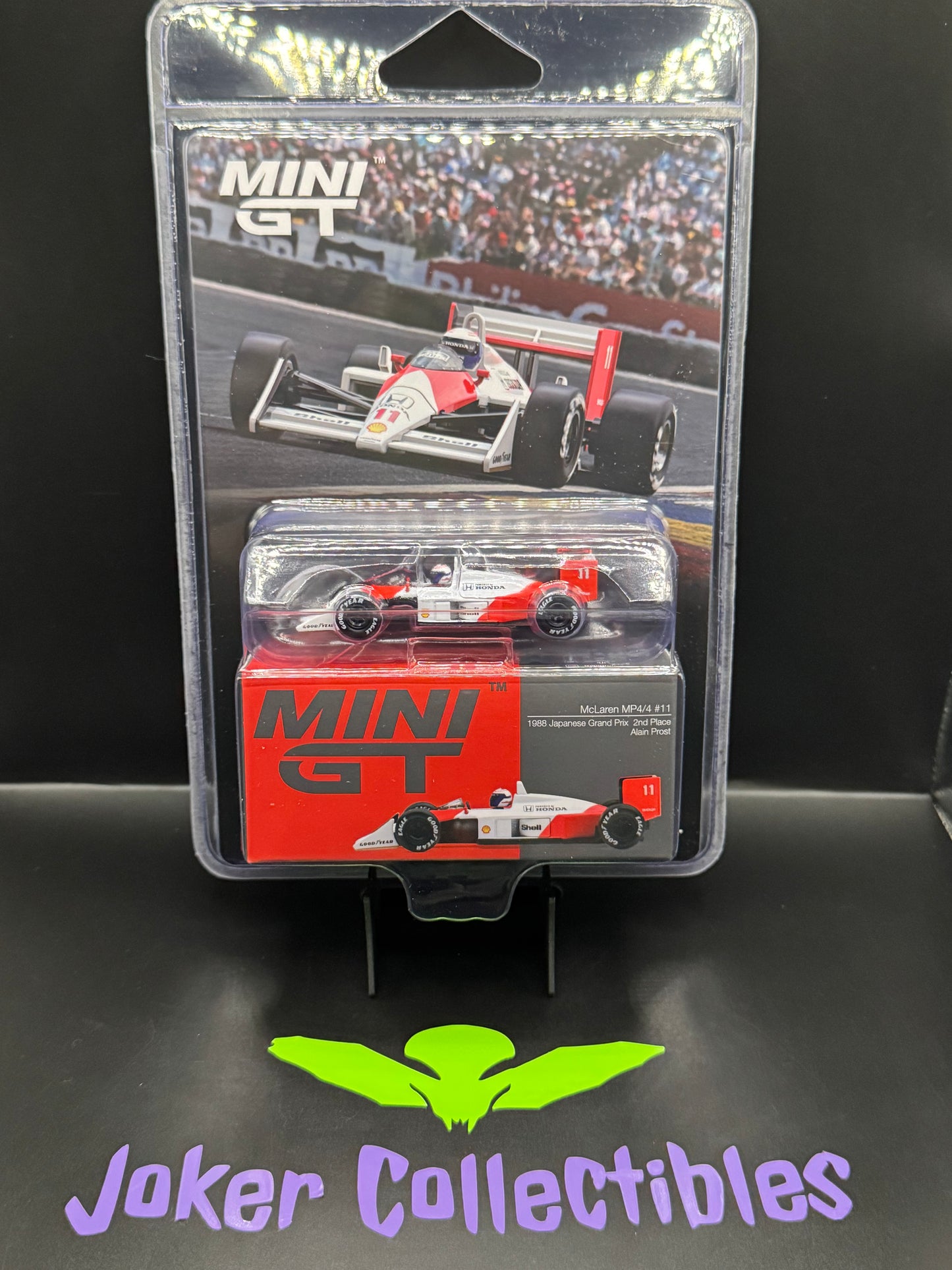 Mini GT #1123 McLaren MP4/4 #11 Alain Prost 1988 Japanese Grand Prix 2nd Place