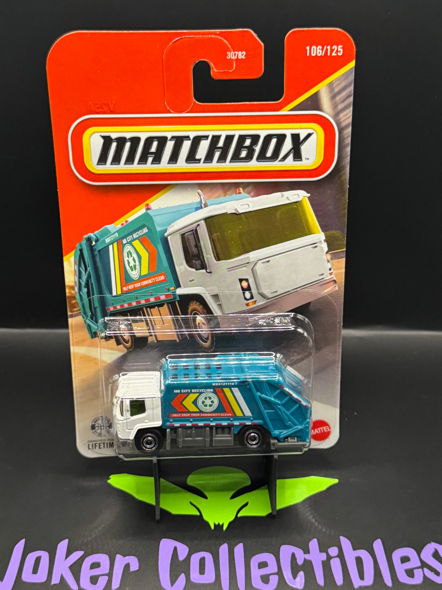Matchbox 2026 White Turquoise MB City Recycling MBX EV Trash Truck # 106/125