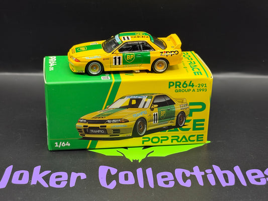 Pop Race Yellow Zippo #11 Nissan Skyline GTR R32 Group A 1993 PR64-291
