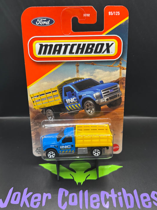 Matchbox 2025 Blue Yellow Ford F-350 Stake Bed Truck # 95/125