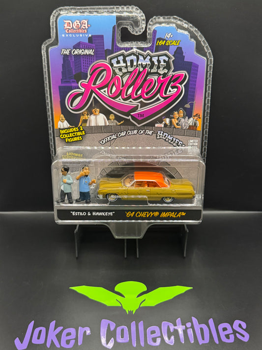 Greenlight x DGA Homie Rollerz Chase Green Machine 1964 Chevrolet Impala SS Hard Top Estilo & Hawkeye