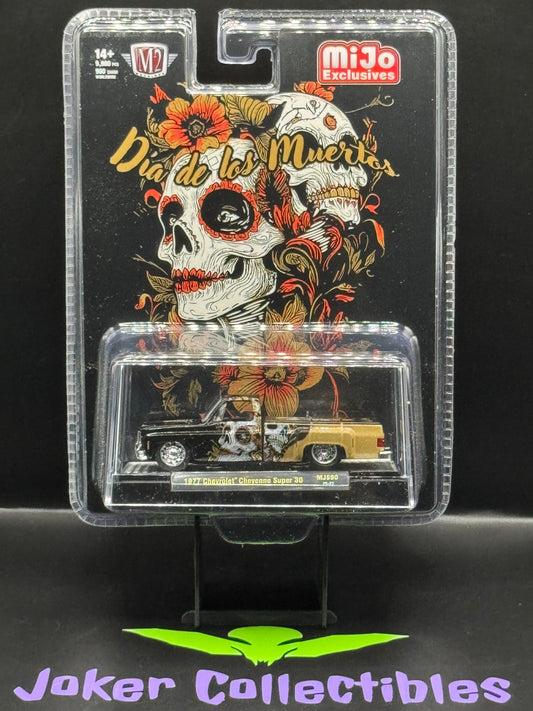 M2 Machines 1977 Chevrolet Cheyenne Super 30 Dia De Los Muertos 2025 Black Gold MJS90 25-27