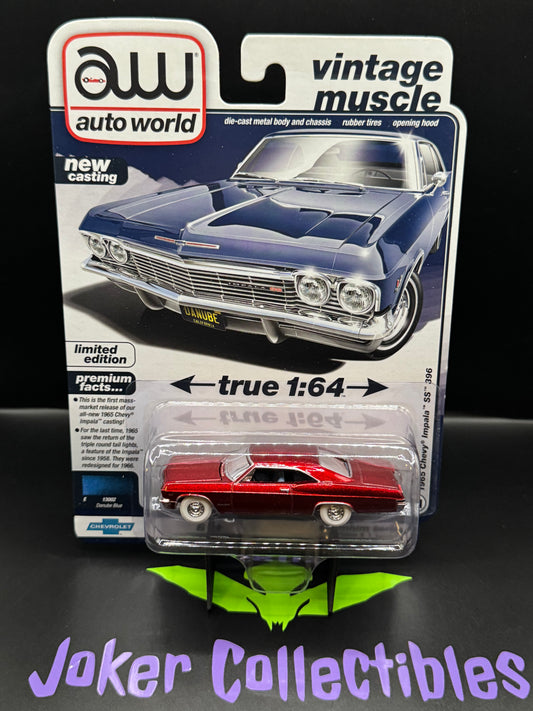 Auto World Vintage Muscle Ultra Red Chase 1965 Chevy Impala SS 396 Danube Blue #2
