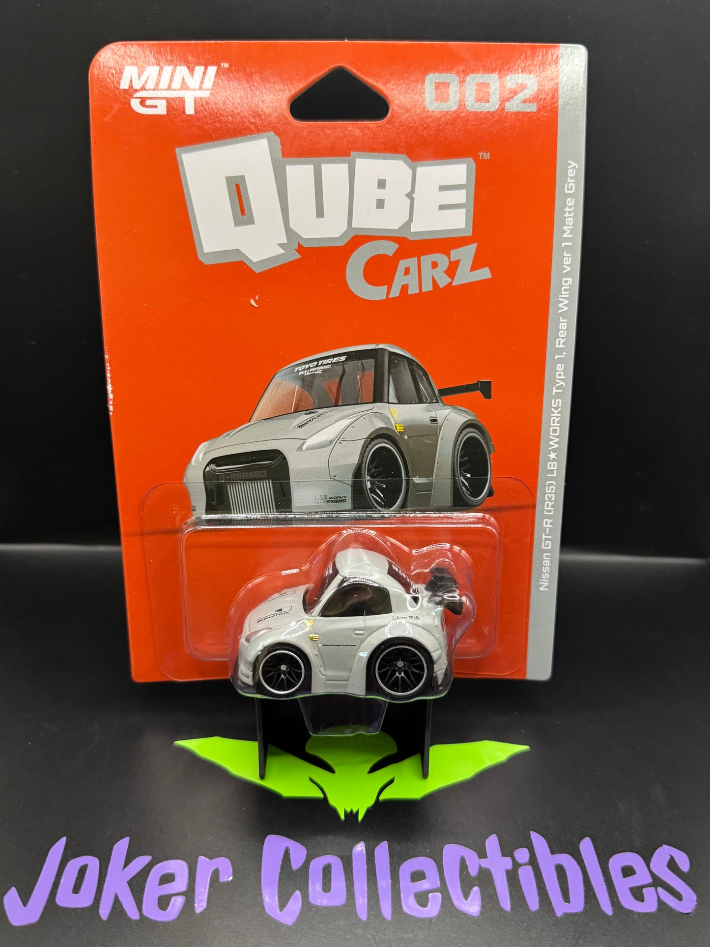 Mini GT QubeCarz Series 1 Liberty Walk Nissan GT-R R35 LB Works Type 1 Rear Wing ver 1 Matte Grey 002