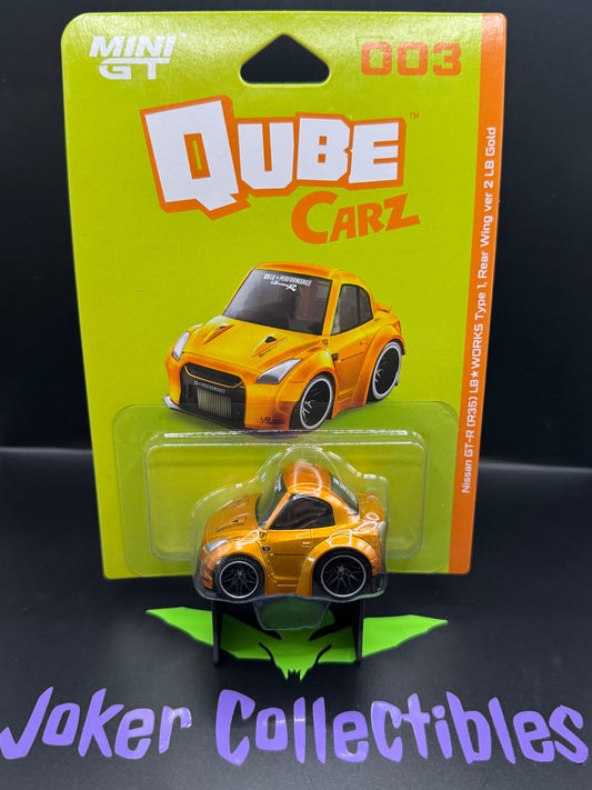 Mini GT QubeCarz Series 1 Liberty Walk Nissan GT-R R35 LB Works Type 1 Rear Wing ver 2 LB Gold 003