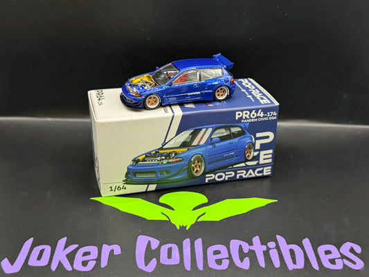 Pop Race Pandem Honda Civic EG6 Metallic Blue with Open Hood PR64-174