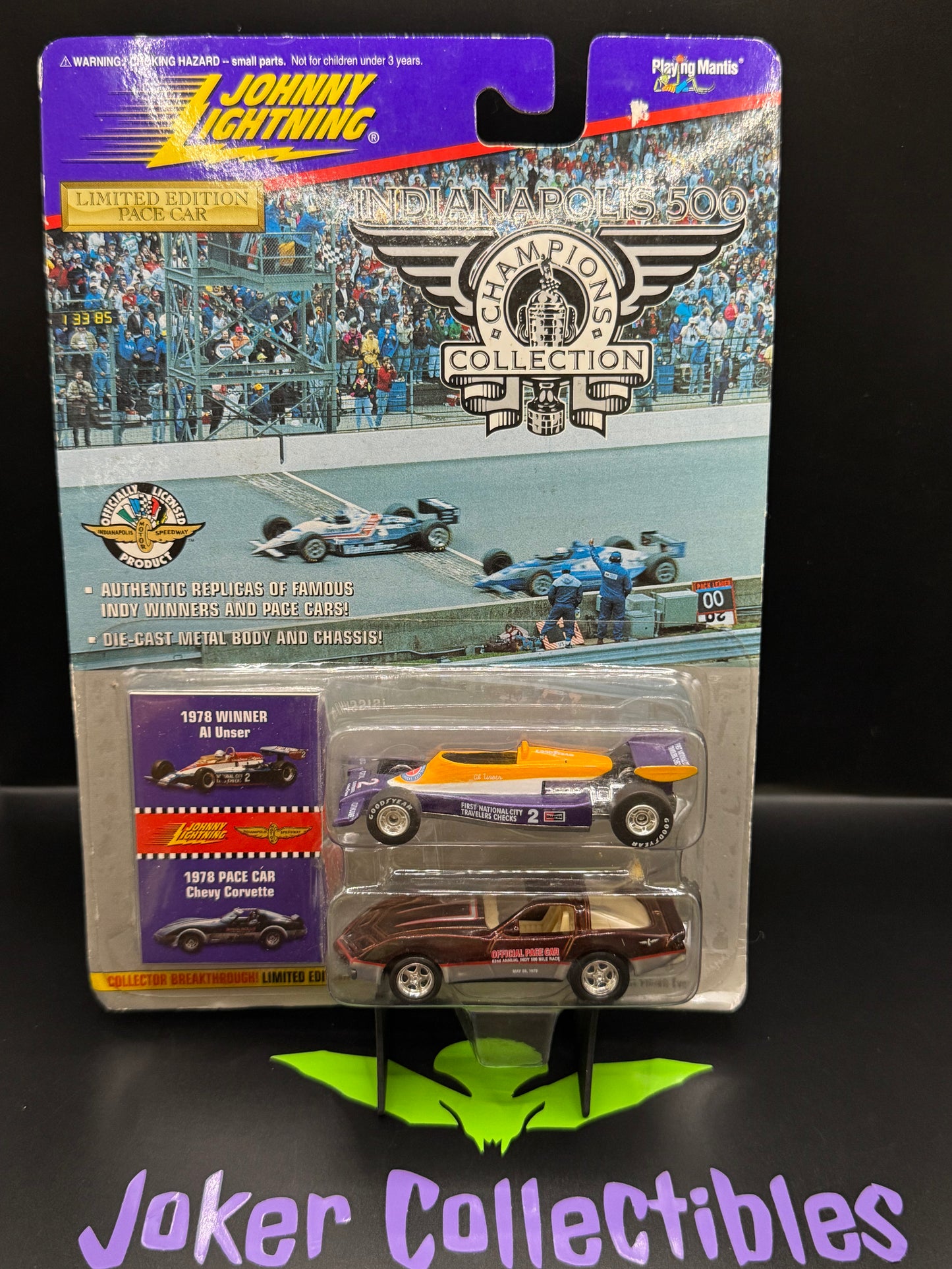 Johnny Lightning Indianapolis 500 Champions Collection Purple Yellow 1978 Winner Al Unser & Red 1978 Pace Car Chevy Corvette