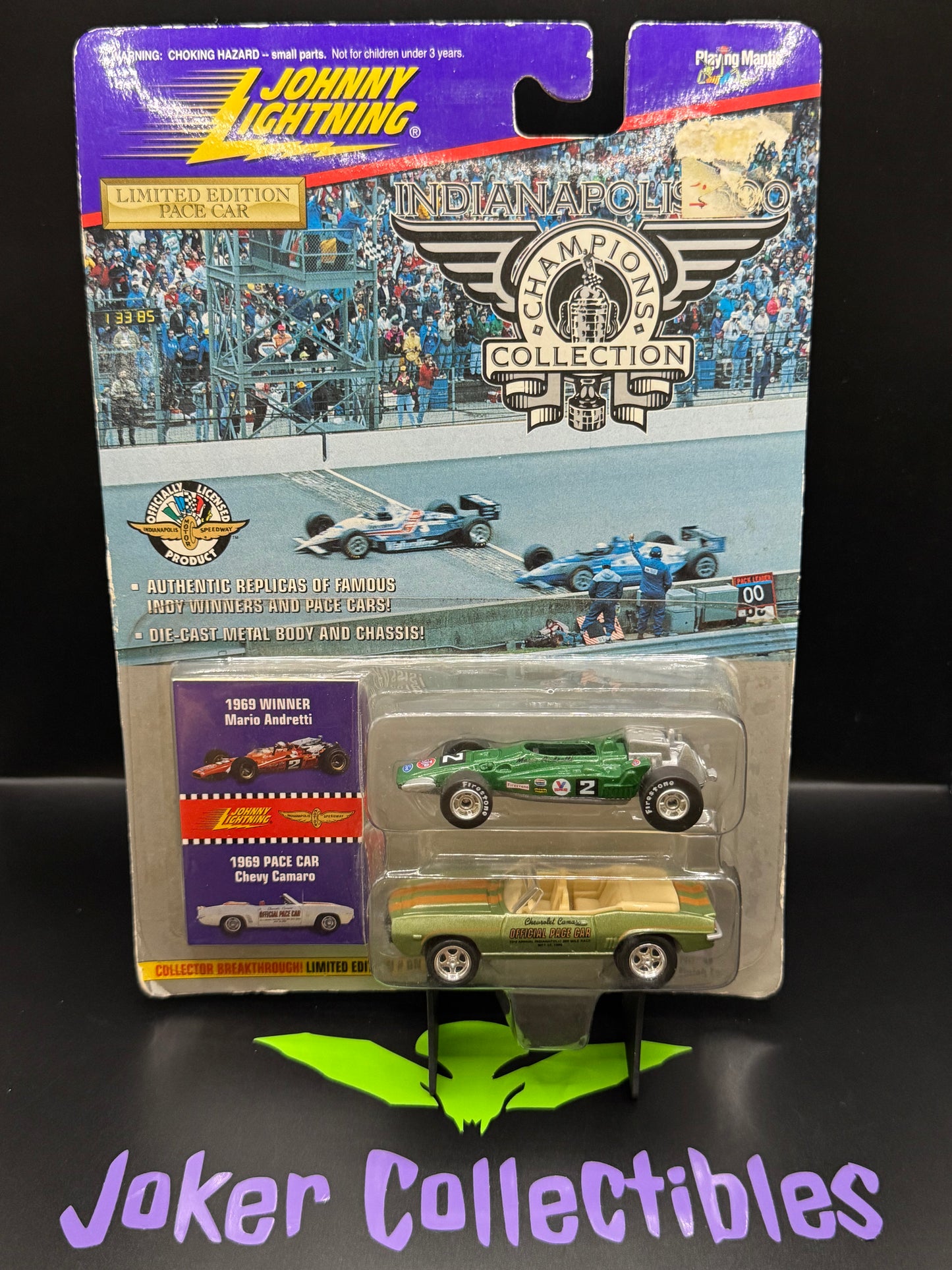 Johnny Lightning Indianapolis 500 Champions Collection Green 1969 Winner Mario Andretti & 1969 Pace Car Chevy Camaro