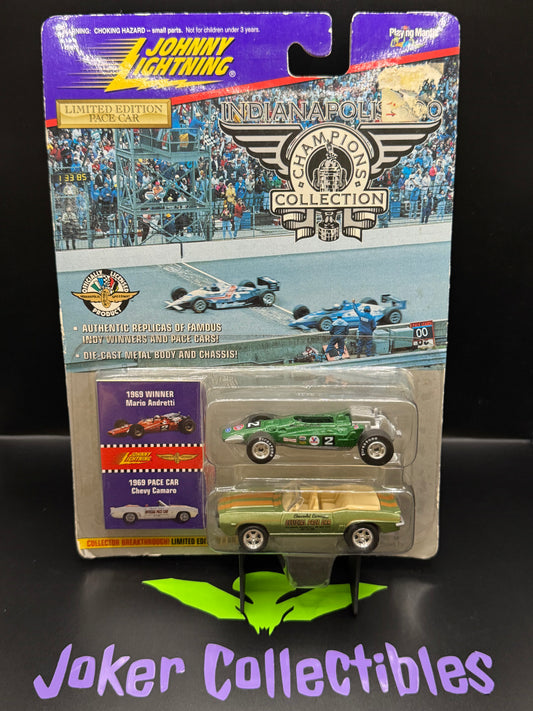 Johnny Lightning Indianapolis 500 Champions Collection Green 1969 Winner Mario Andretti & 1969 Pace Car Chevy Camaro