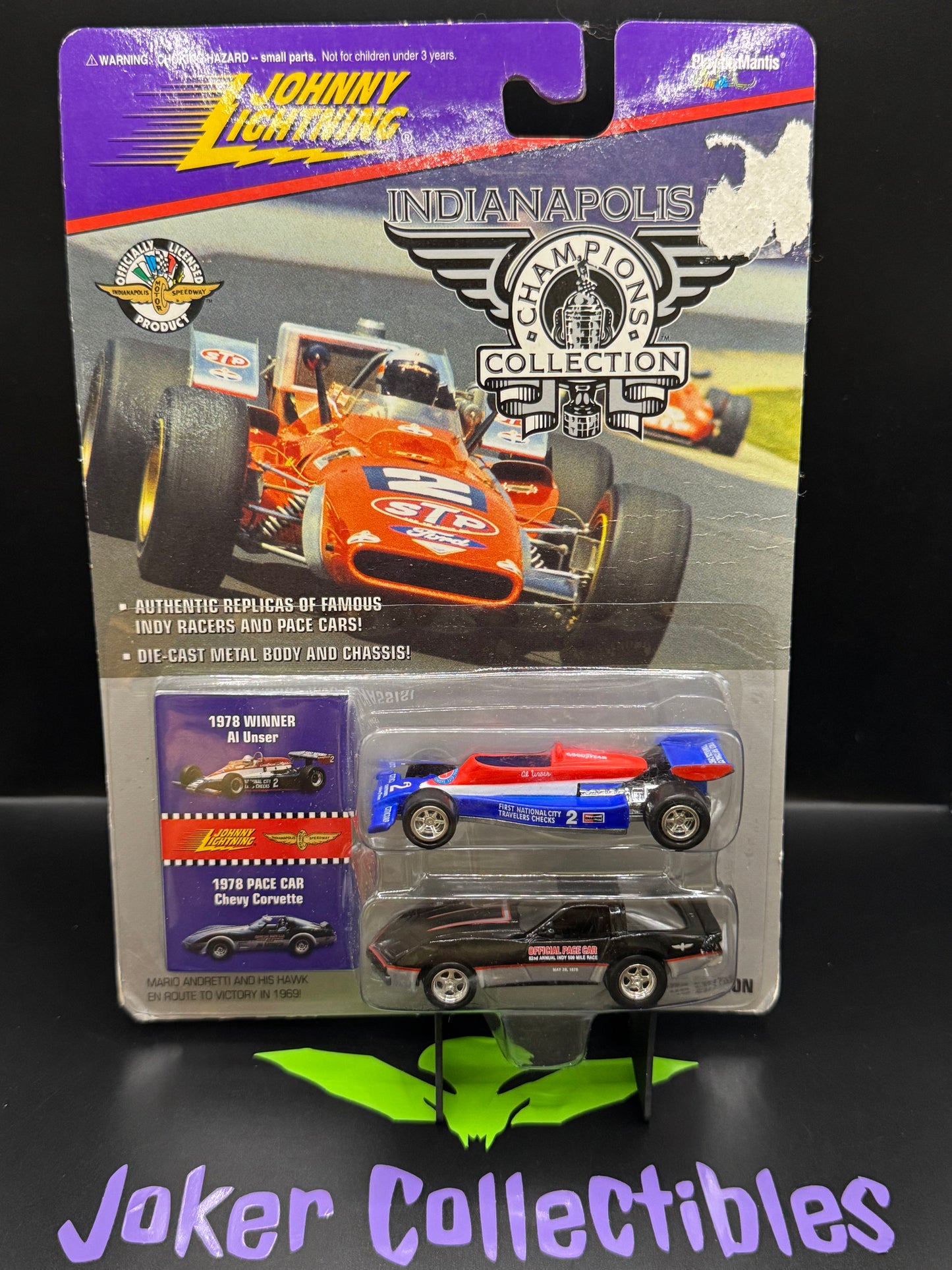 Johnny Lightning Indianapolis 500 Champions Collection Red Blue 1978 Winner Al Unser & Black 1978 Pace Car Chevy Corvette
