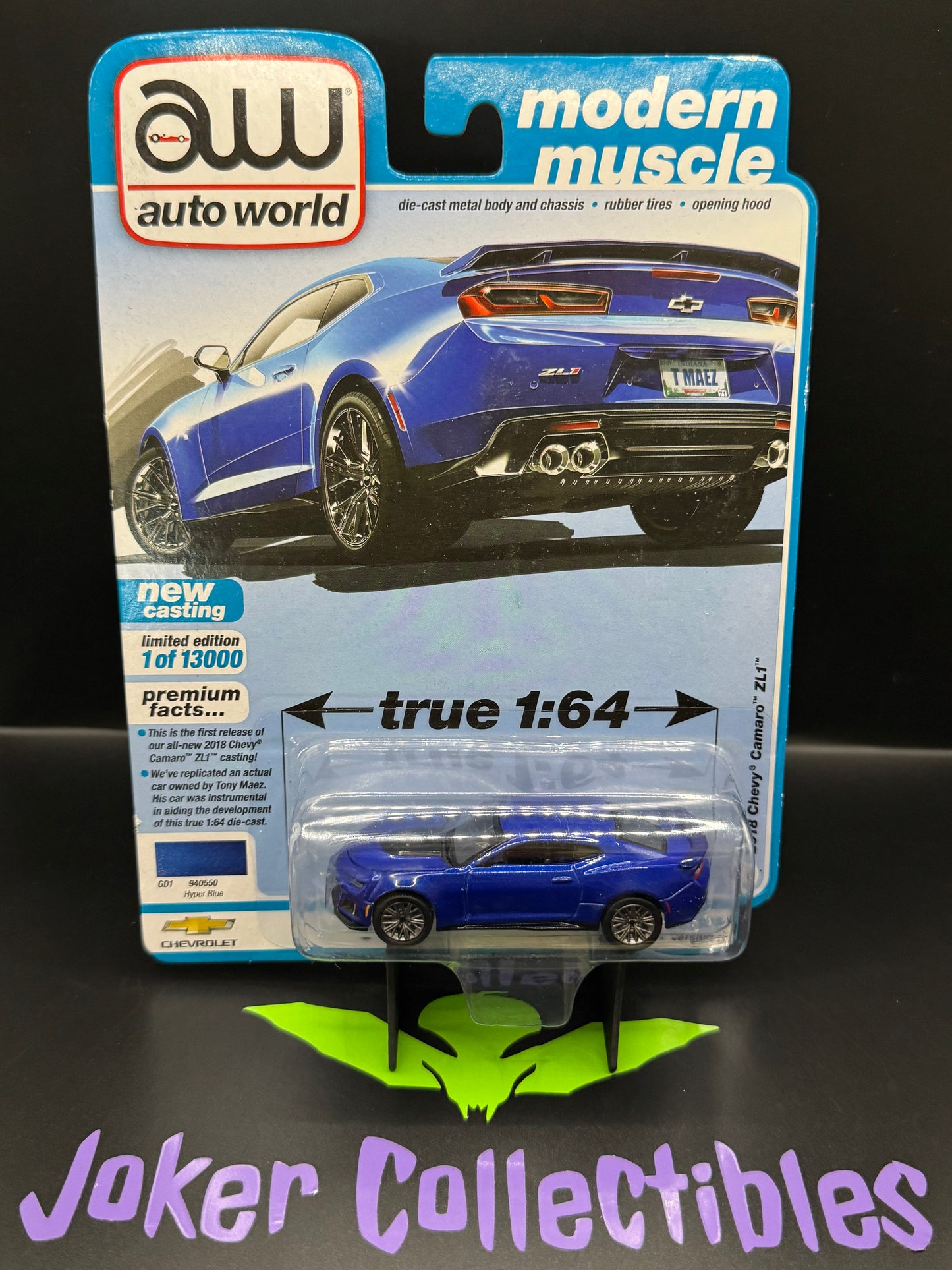 Auto World Modern Muscle 2018 Chevy Camaro ZL1 Hyper Blue #3