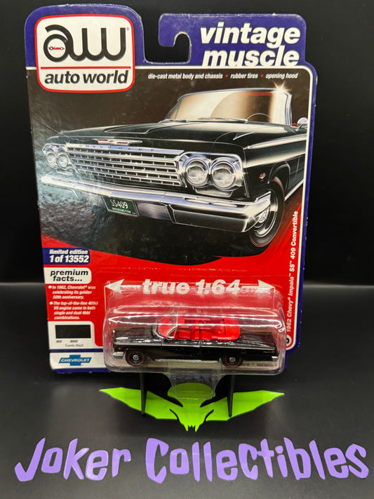 Auto World Vintage Muscle 1962 Chevy Impala SS 409 Convertible Tuxedo Black #5