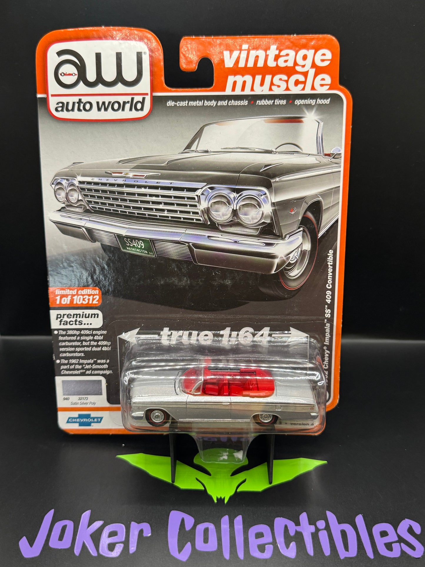 Auto World Vintage Muscle 1962 Chevy Impala SS 409 Convertible Satin Silver Poly #5