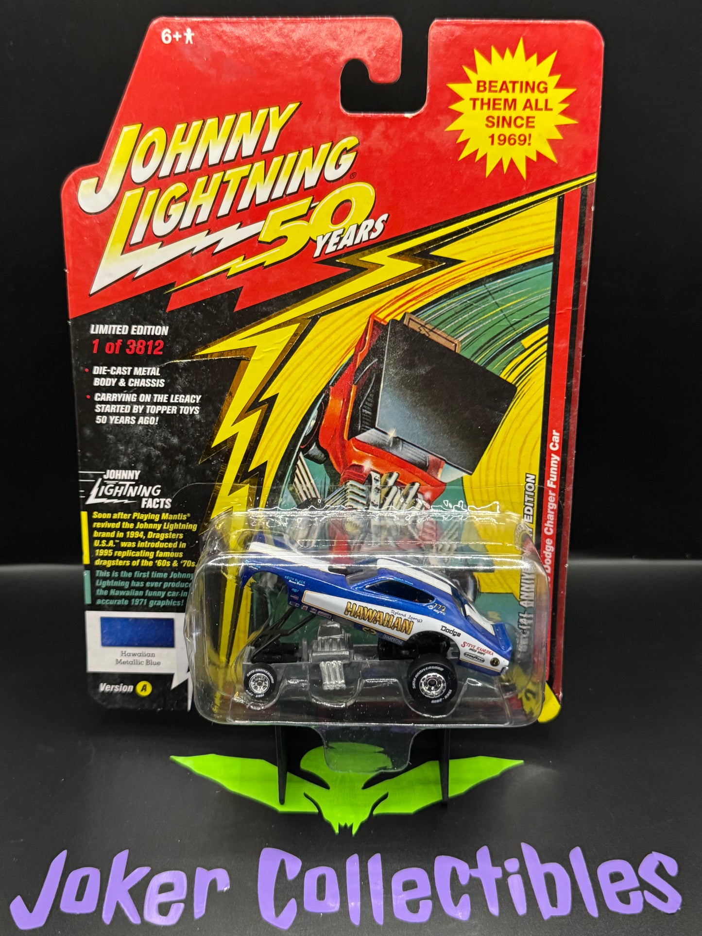 Johnny Lightning 50 Years Hawaiian 1970s Dodge Charger Funny Car # 3 Hawaiian Metallic Blue