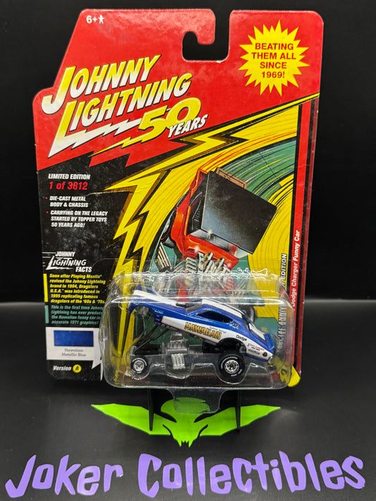 Johnny Lightning 50 Years Hawaiian 1970s Dodge Charger Funny Car # 3 Hawaiian Metallic Blue