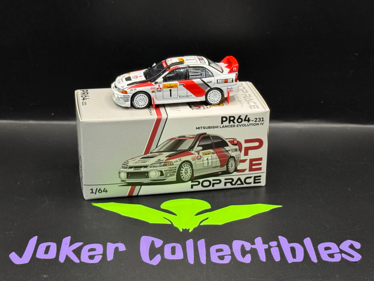 Pop Race Mitsubishi Lancer Evolution IV Safari Rally Kenya 1997 White Red PR64-231