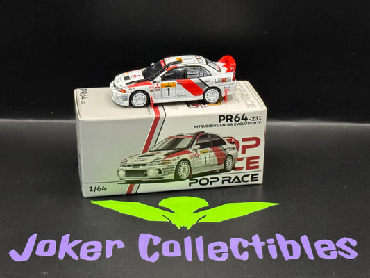 Pop Race Mitsubishi Lancer Evolution IV Safari Rally Kenya 1997 White Red PR64-231