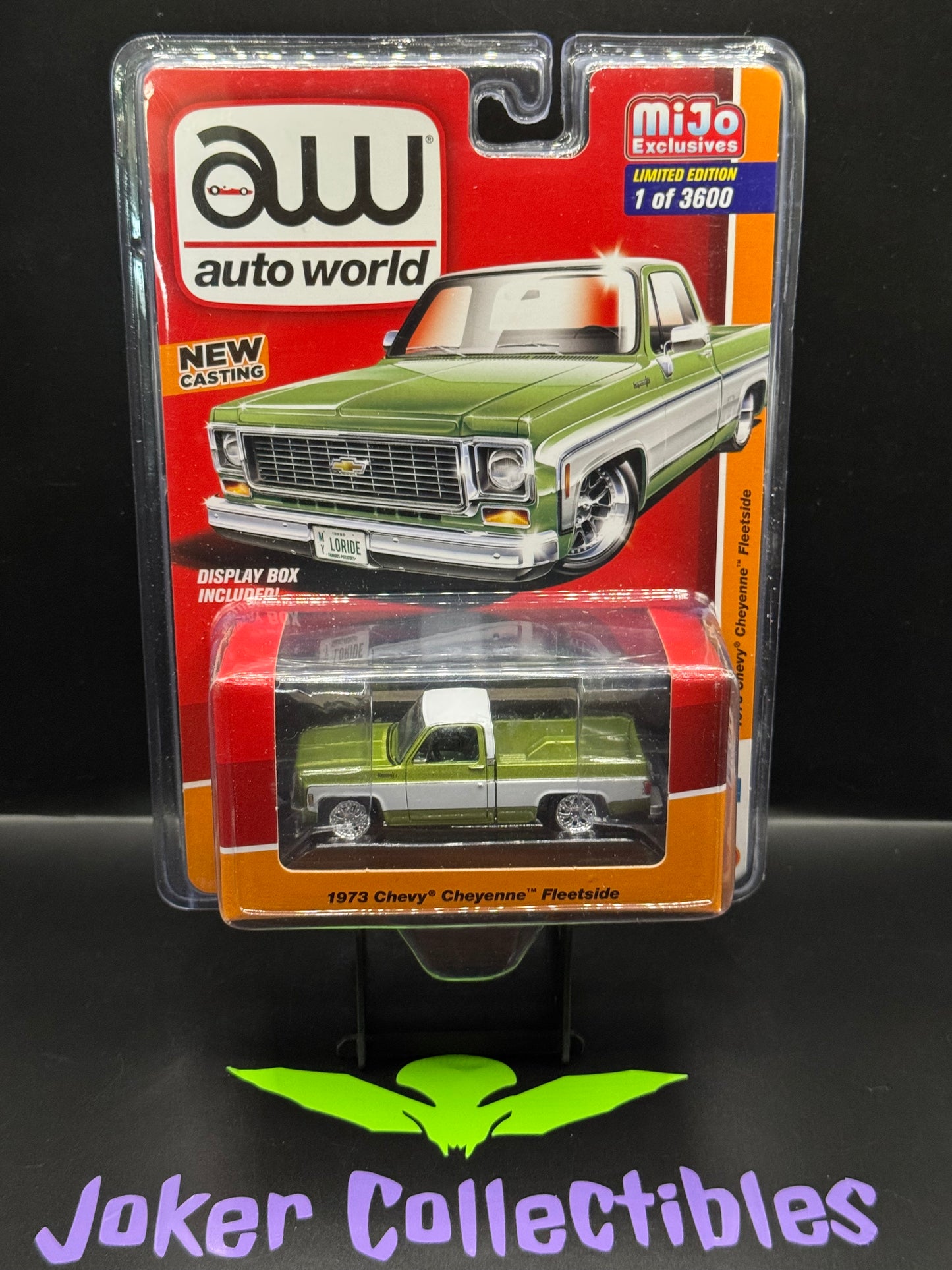 Auto World Green White 1973 Chevy Cheyenne Fleetside MiJo Exclusives 1 of 3600
