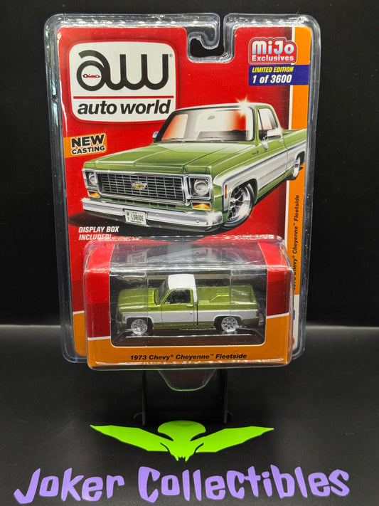 Auto World Green White 1973 Chevy Cheyenne Fleetside MiJo Exclusives 1 of 3600