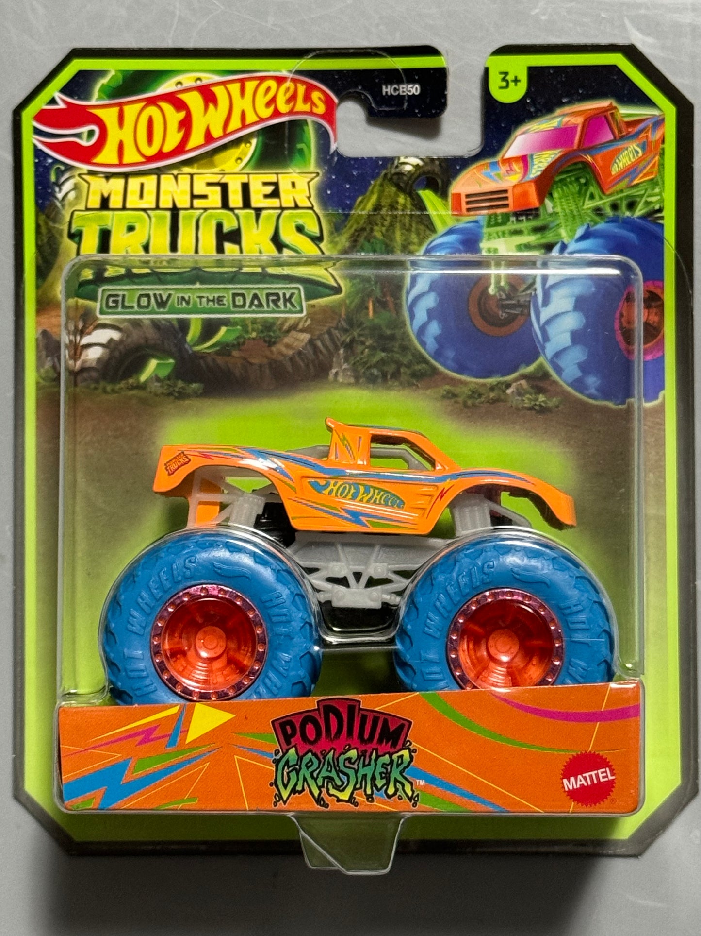 Hot Wheels Monster Trucks 2024 Mix 3 Glow in the Dark GITD Podium Crasher