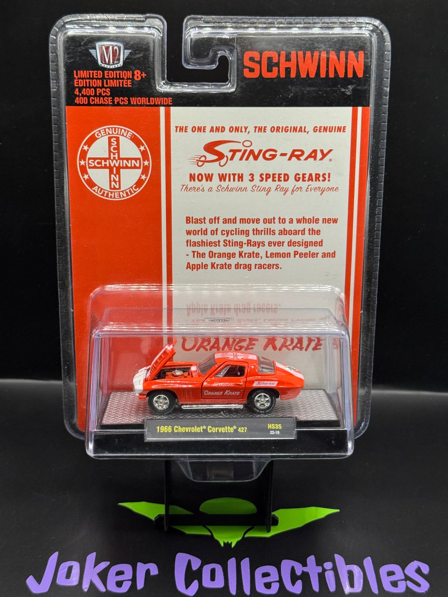 M2 Machines Schwinn Sting-Ray Orange Krate 1966 Chevrolet Corvette 427 HS35 22-19