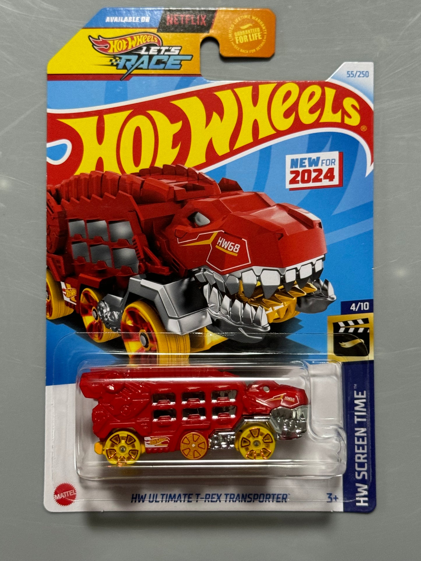 Hot Wheels 2024 Let's Race Red HW Ultimate T-Rex Transporter # 55/250 HW Screen Time # 4/10  - H Case