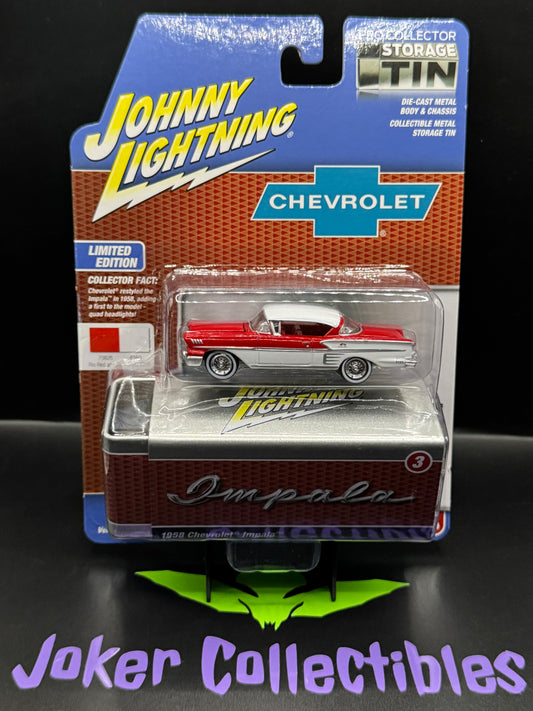 Johnny Lightning Pro Collector Storage Tin 1958 Chevrolet Impala Rio Red & Snowcrest White #3