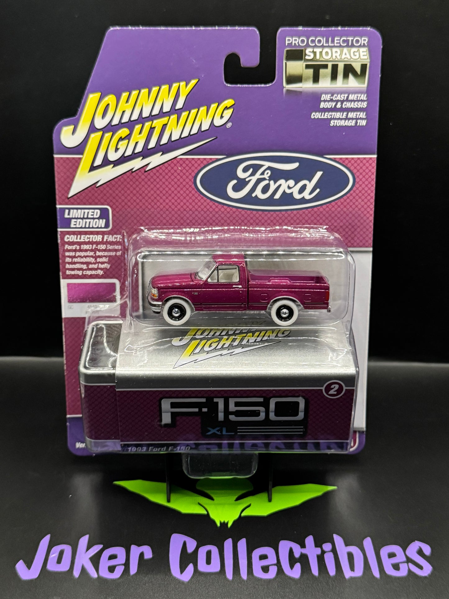 Johnny Lightning Pro Collector Storage Tin White Lightning Chase 1993 Ford F-150 Iris Poly #2