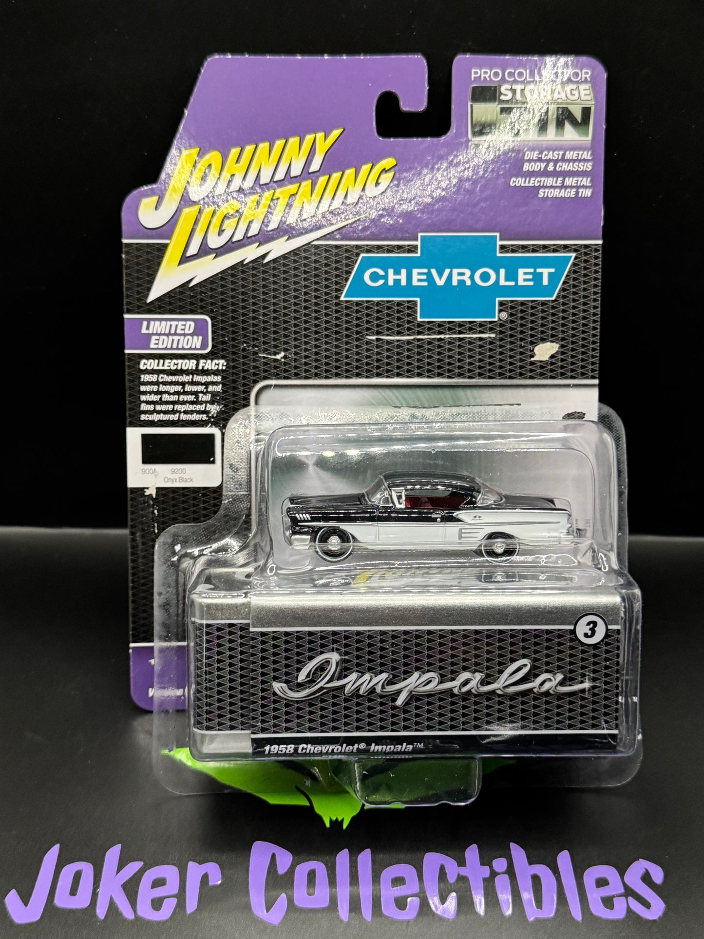 Johnny Lightning Pro Collector Storage Tin 1958 Chevrolet Impala Onyx Black #3 Detached from Card